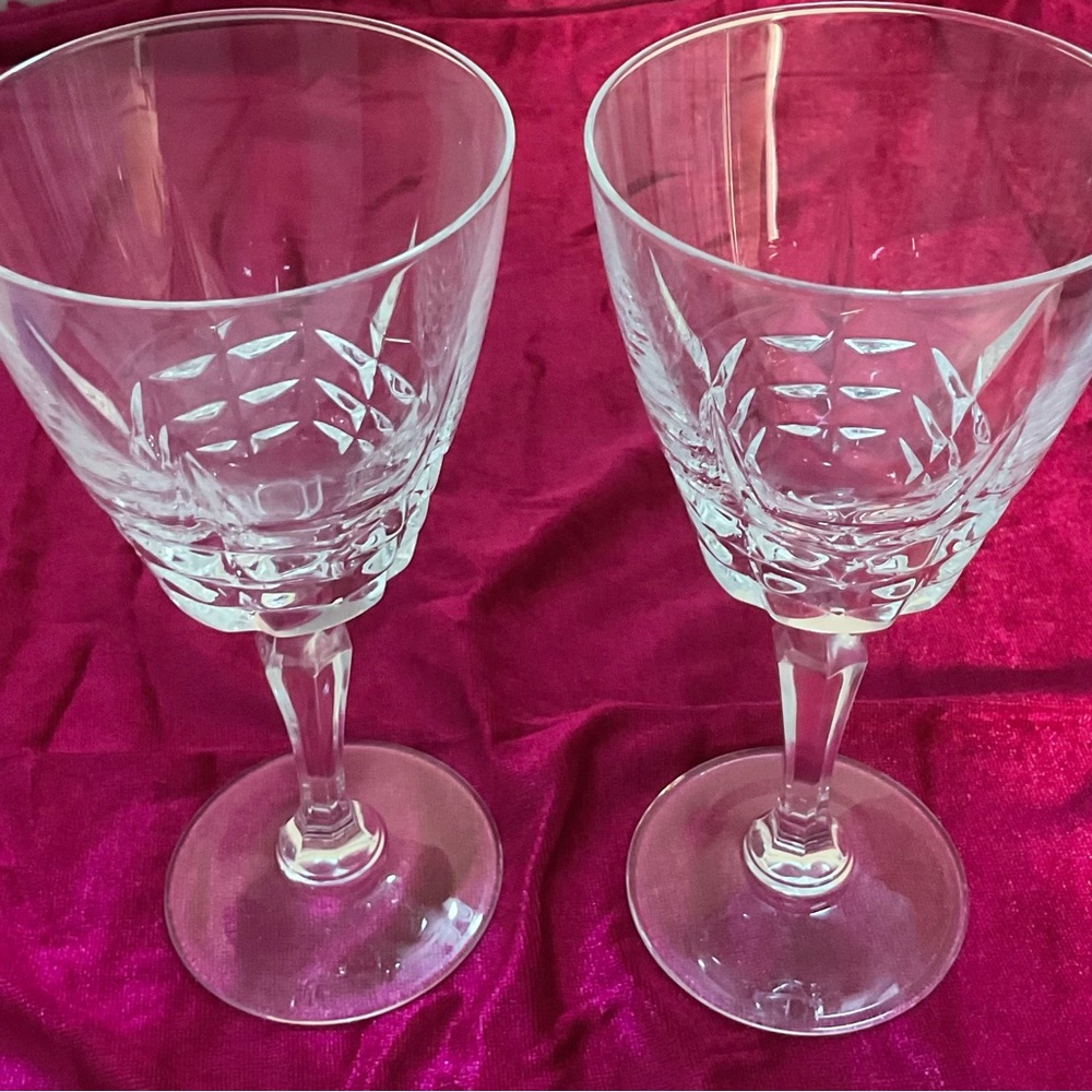 Cut Crystal Wine Glasses - Clear Stemware Pair